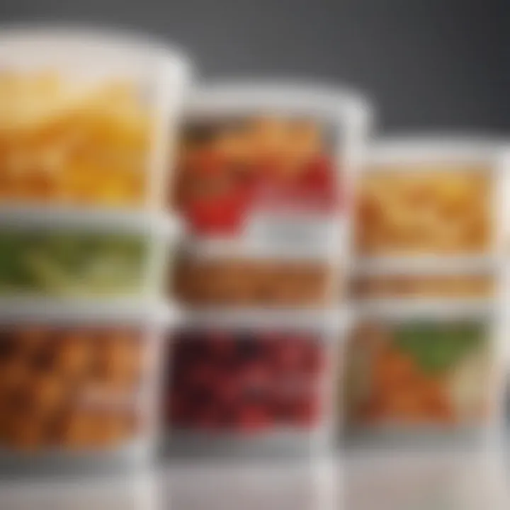 A close-up of various washable labels on food containers, showcasing their functionality and design.