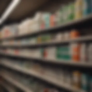 A well-organized pharmacy shelf displaying allergy medications.